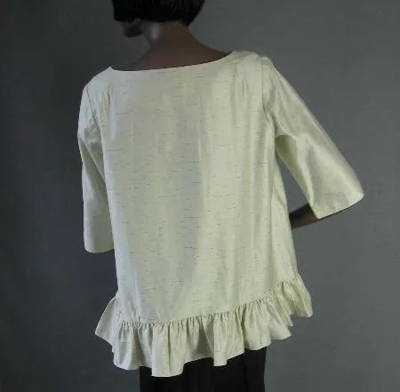 50s Top Vintage  60s Women's Blouse Trapeze Jeweled Treasure Chest Ruffle Edge Shirt Large Phil Jacobs VFG