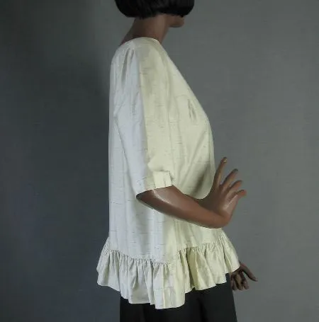 50s Top Vintage  60s Women's Blouse Trapeze Jeweled Treasure Chest Ruffle Edge Shirt Large Phil Jacobs VFG