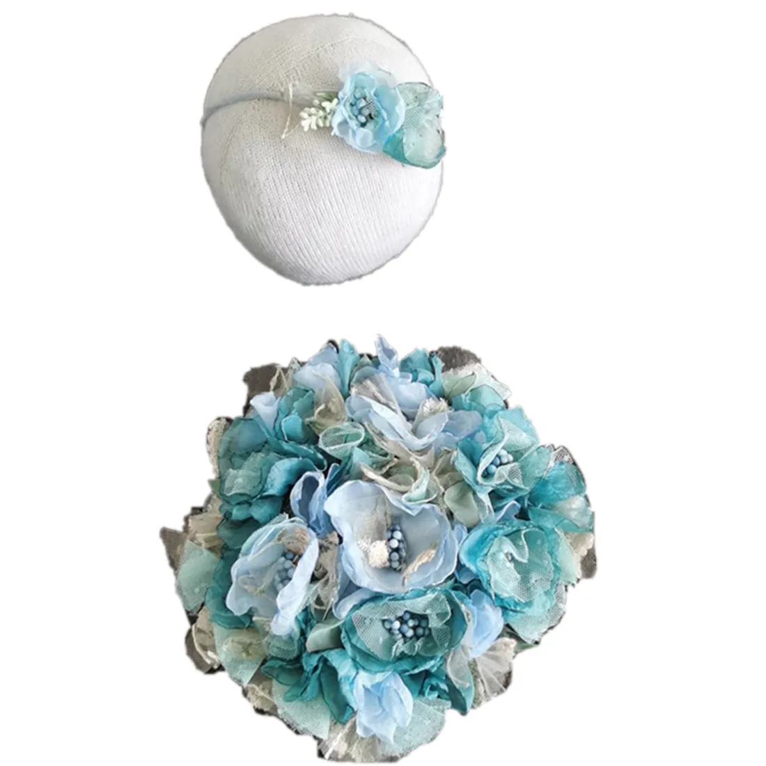 Babymoon Floral Round Bum Cover With Hairband | Baby Photography Props | Set Of 2 | Blue
