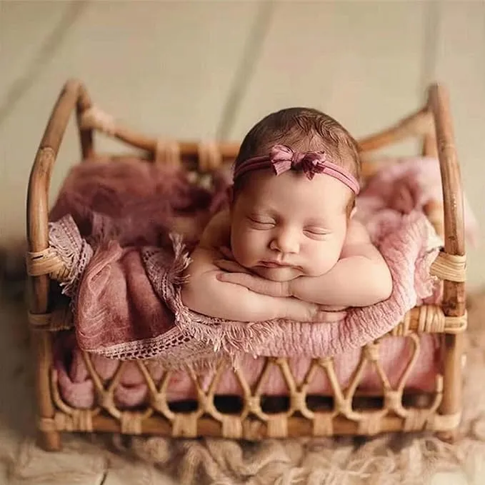 Babymoon Rustic Cane Wooden Bed | Wooden Properties | Baby Photography Props