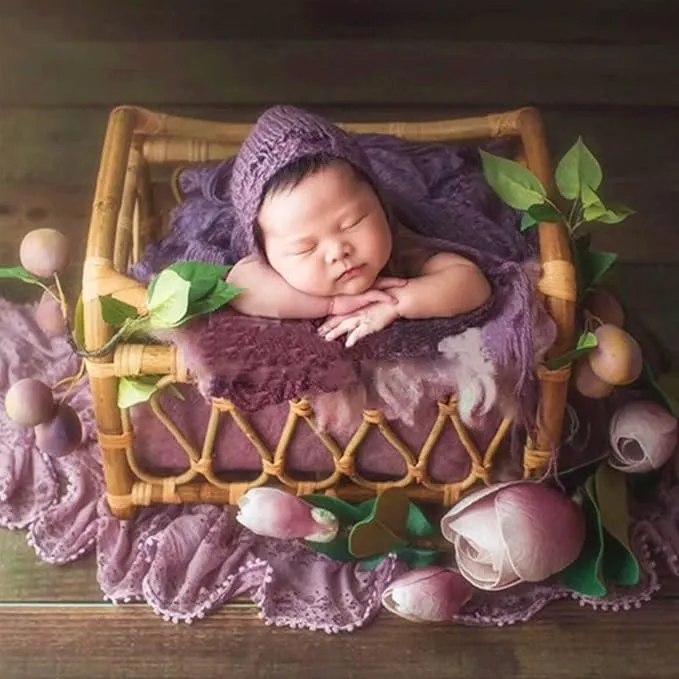 Babymoon Rustic Cane Wooden Bed | Wooden Properties | Baby Photography Props
