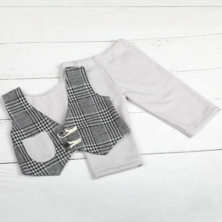 Babymoon | Set of 2 | Waist Coat And Pant Set | Baby Photoshoot props | Costume | 0-3 Months | Grey