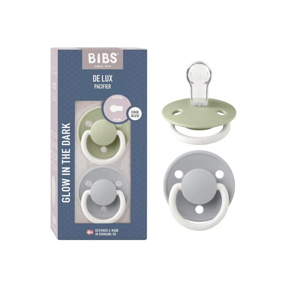 BIBS Pacifier De Lux Silicone 2 PK Sage Glow / Cloud ONE SIZE