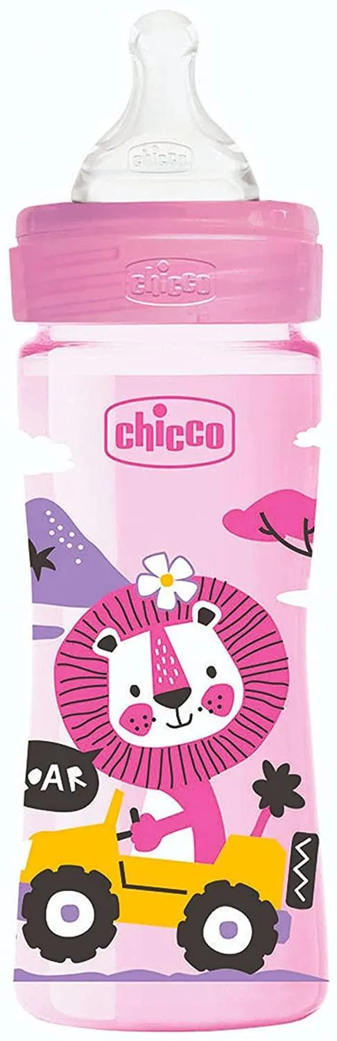 Chicco Well Being Silicone Bottle with Medium Flow Nipple, 250ml - Pink