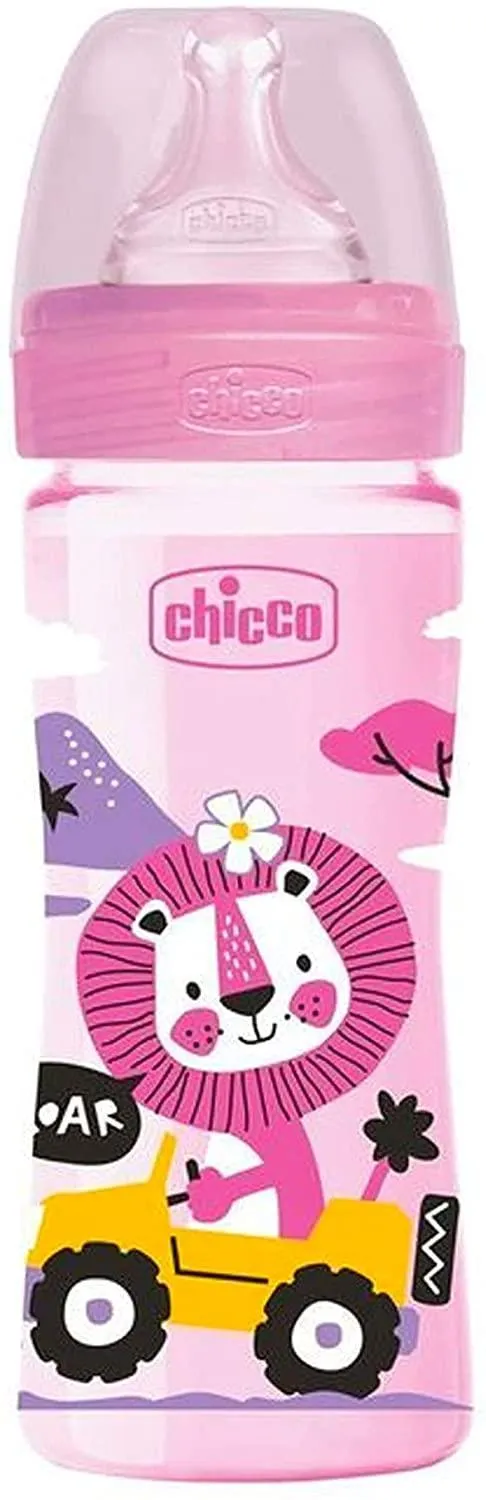 Chicco Well Being Silicone Bottle with Medium Flow Nipple, 250ml - Pink