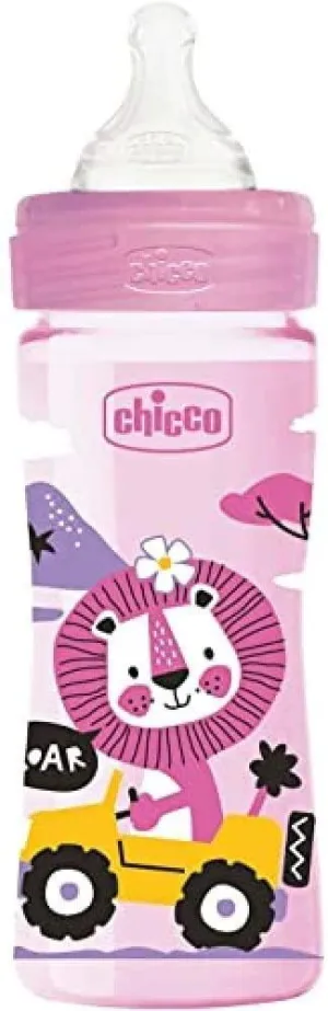 Chicco Well Being Silicone Bottle with Medium Flow Nipple, 250ml - Pink