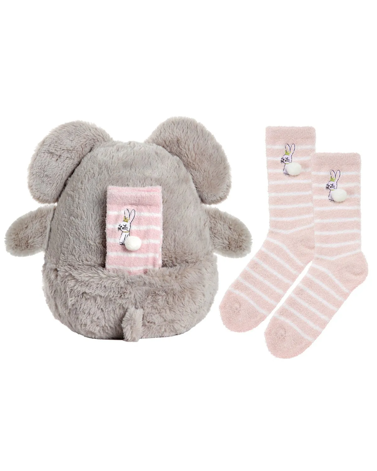 Cozy Buddies Stuffed Bunny with Matching Striped Sock