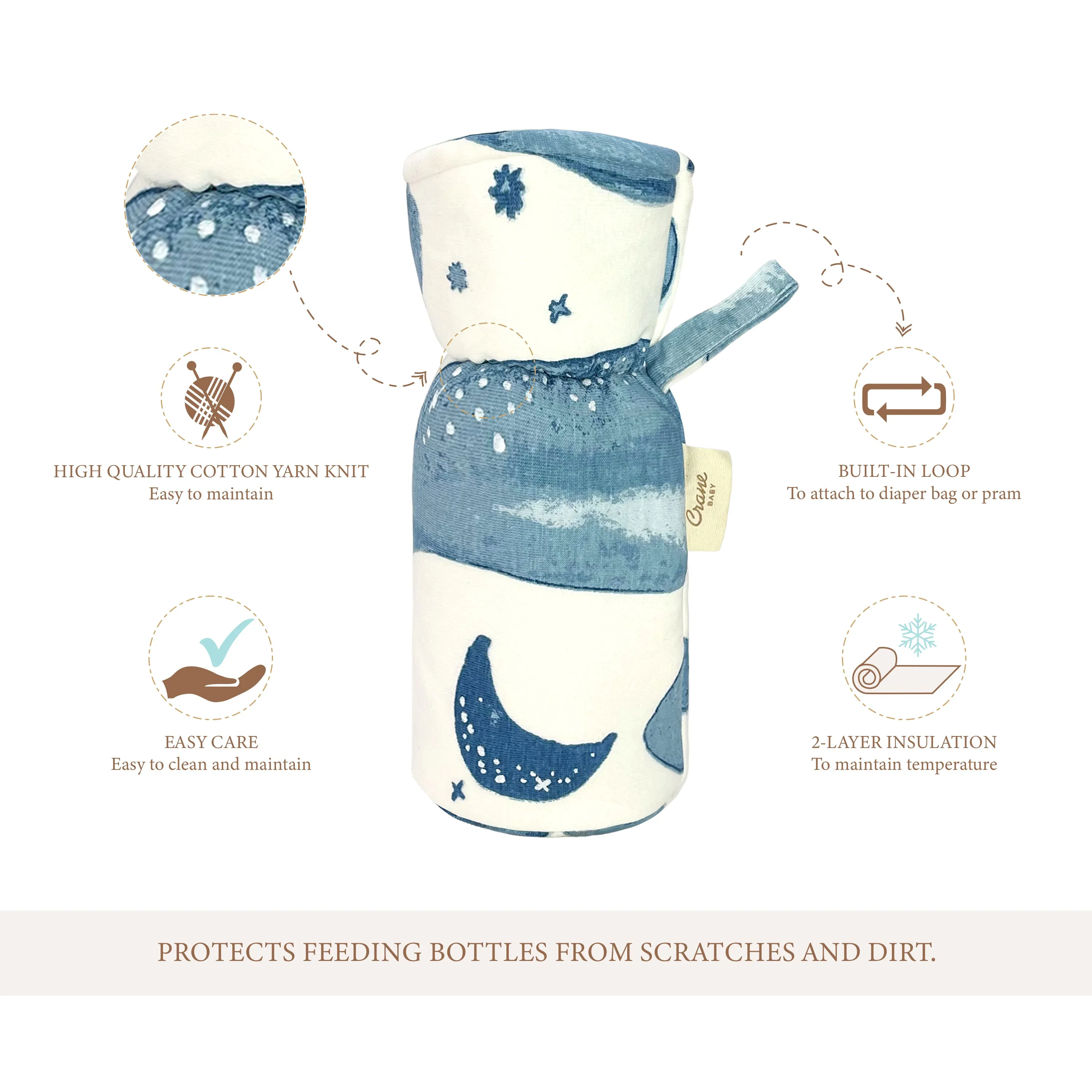 Crane Baby Bottle Cover/Warmer Caspian Collection, Pack of 2 - Blue
