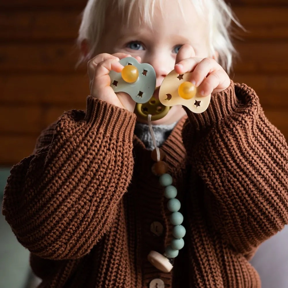 Hevea Wood and Natural Rubber Pacifier Holder - Moss Green