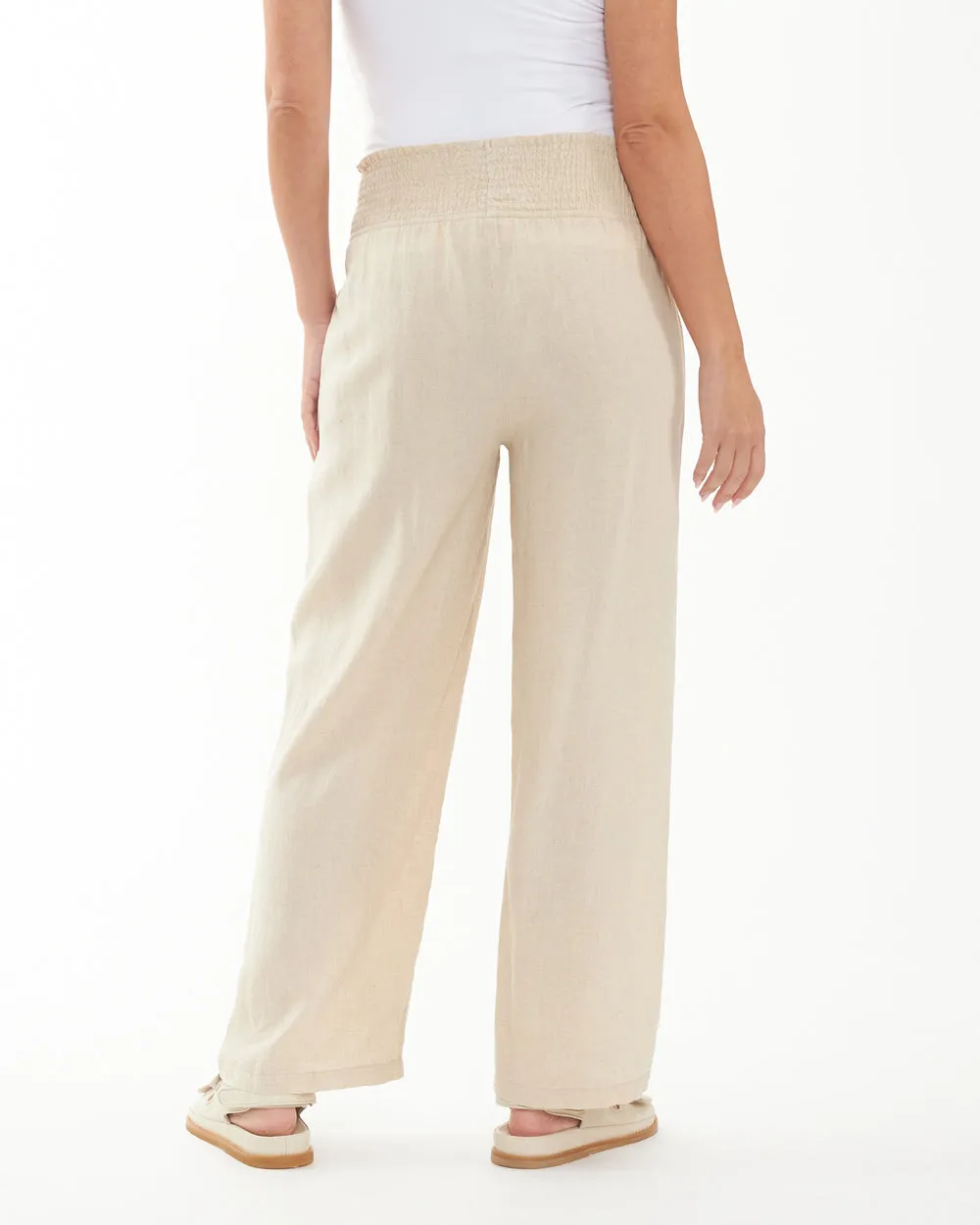 'Indi' Wide-leg Maternity Linen Pants - Natural