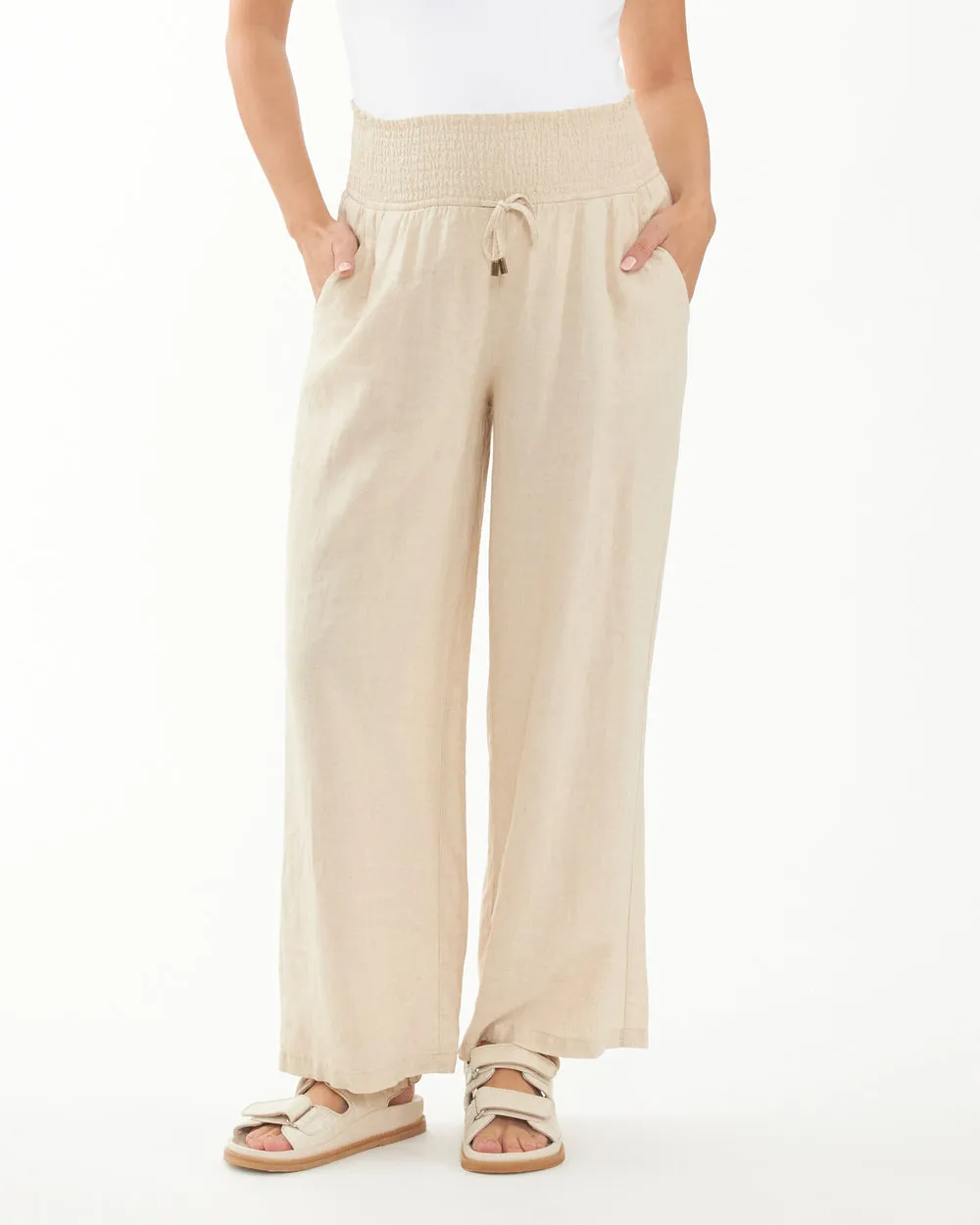 'Indi' Wide-leg Maternity Linen Pants - Natural