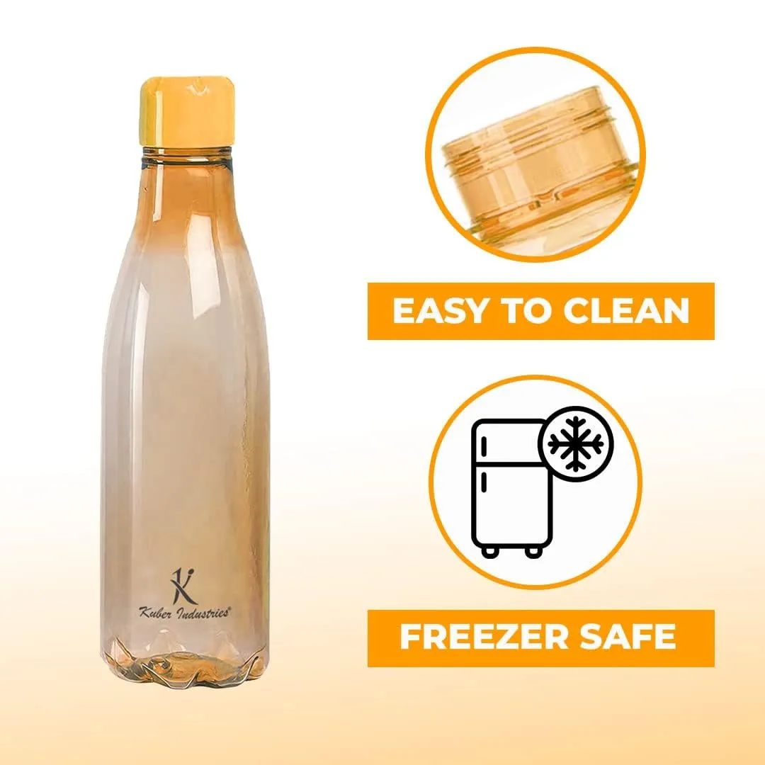 Kuber Industries BPA Free Plastic Water Bottles | Unbreakable, Leak Proof, 100% Food Grade Plastic | For Kids & Adults | Refrigerator Plastic Bottle Set of 4|Orange (Pack Of 5)