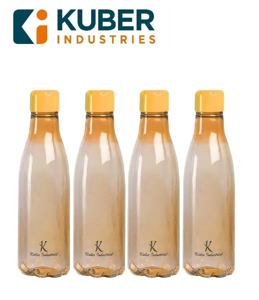 Kuber Industries BPA Free Plastic Water Bottles | Unbreakable, Leak Proof, 100% Food Grade Plastic | For Kids & Adults | Refrigerator Plastic Bottle Set of 4|Orange (Pack Of 5)