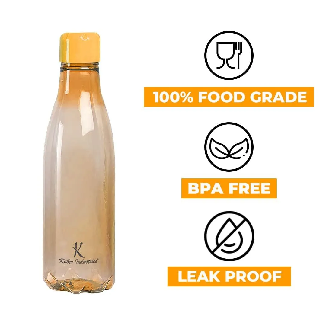 Kuber Industries BPA Free Plastic Water Bottles | Unbreakable, Leak Proof, 100% Food Grade Plastic | For Kids & Adults | Refrigerator Plastic Bottle Set of 4|Orange (Pack Of 5)