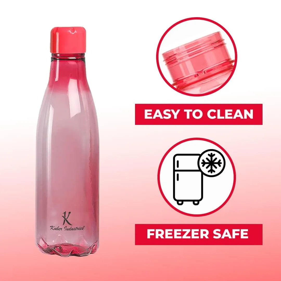 Kuber Industries BPA Free Plastic Water Bottles | Unbreakable, Leak Proof, 100% Food Grade Plastic | For Kids & Adults | Refrigerator Plastic Bottle Set of 4|PINK (Pack Of 6)