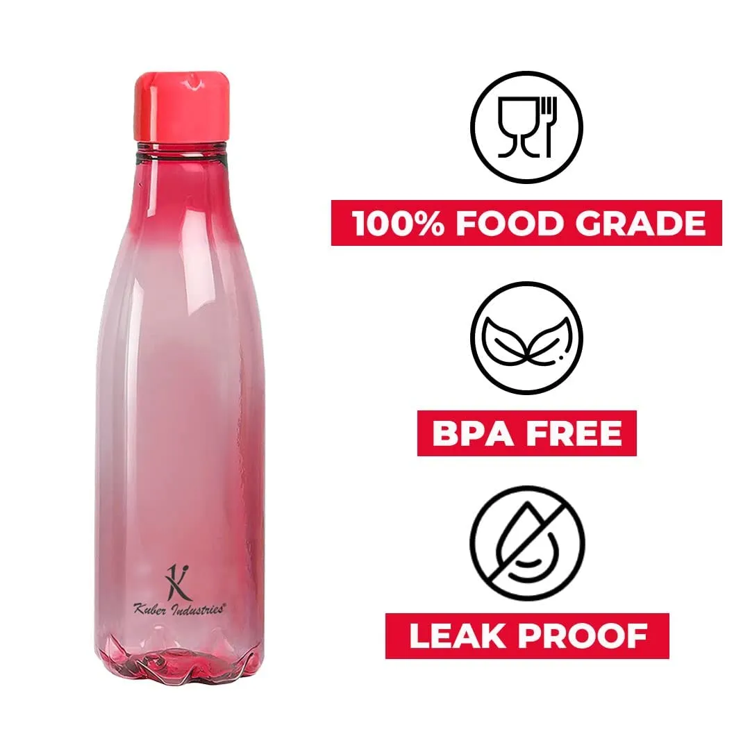 Kuber Industries BPA Free Plastic Water Bottles | Unbreakable, Leak Proof, 100% Food Grade Plastic | For Kids & Adults | Refrigerator Plastic Bottle Set of 4|PINK (Pack Of 6)