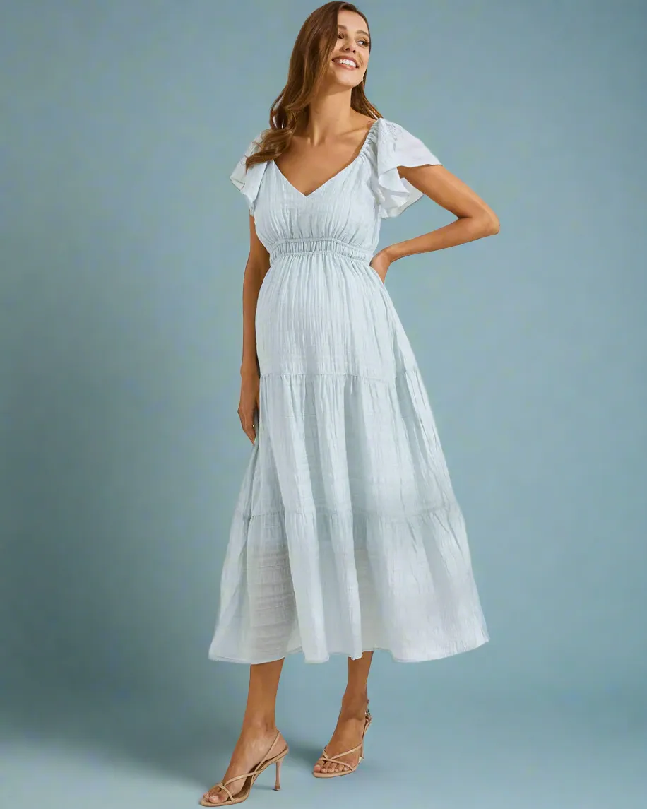 'Lila' Maternity Sundress - Ice Blue