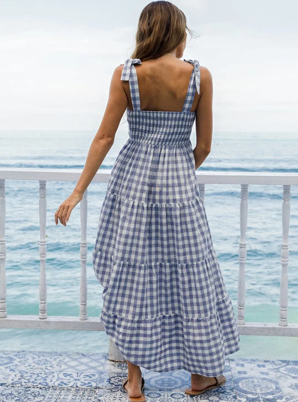 'Lilliana' Maternity Maxi Dress - Blue Gingham