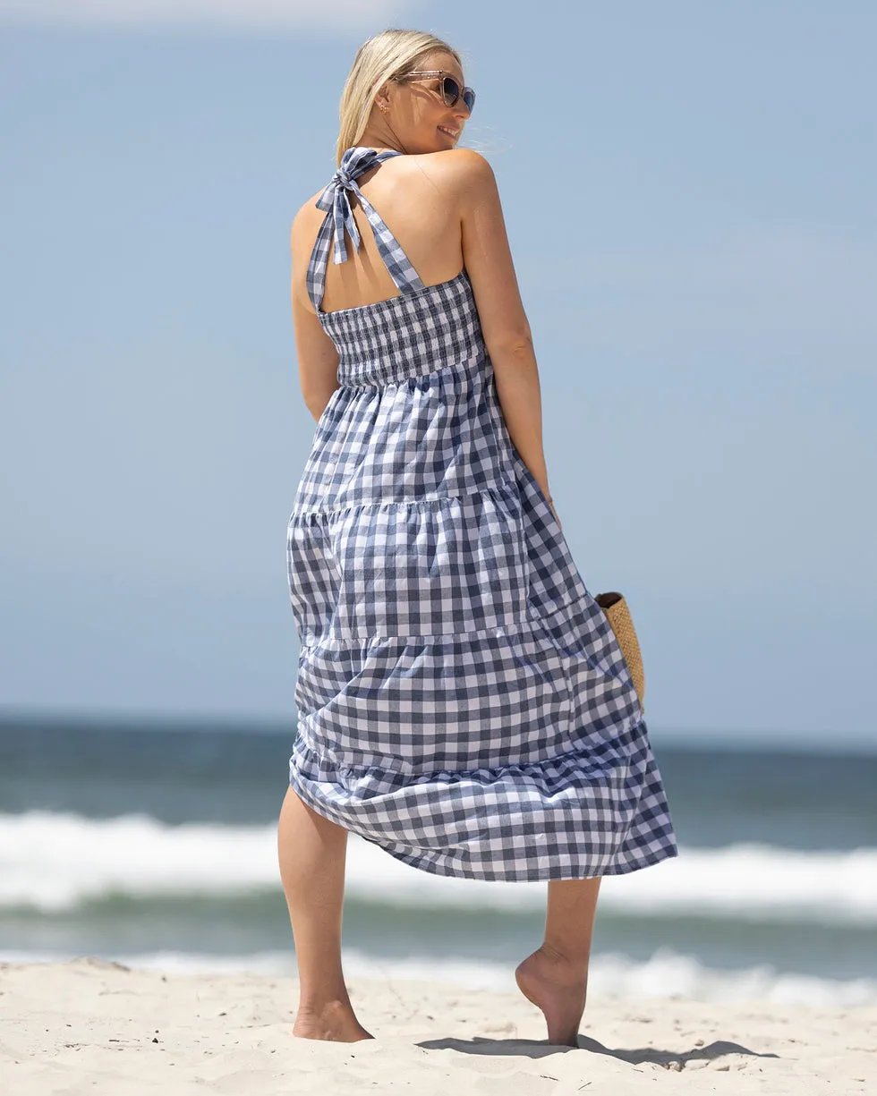 'Lilliana' Maternity Maxi Dress - Blue Gingham