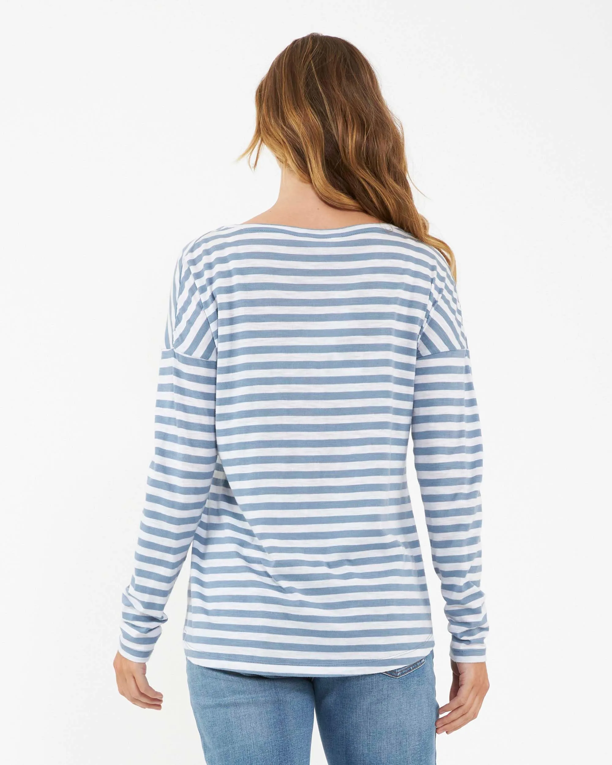 'Lionel' Long Sleeve Nursing Tee - Petrol / White