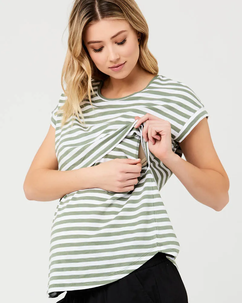 'Lionel' Nursing Tee - Moss/White