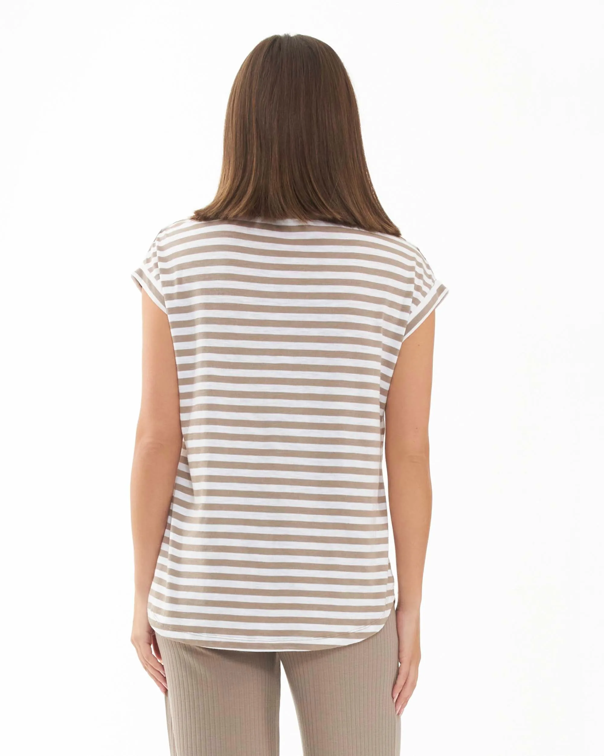 'Lionel' Nursing Tee - Taupe/White