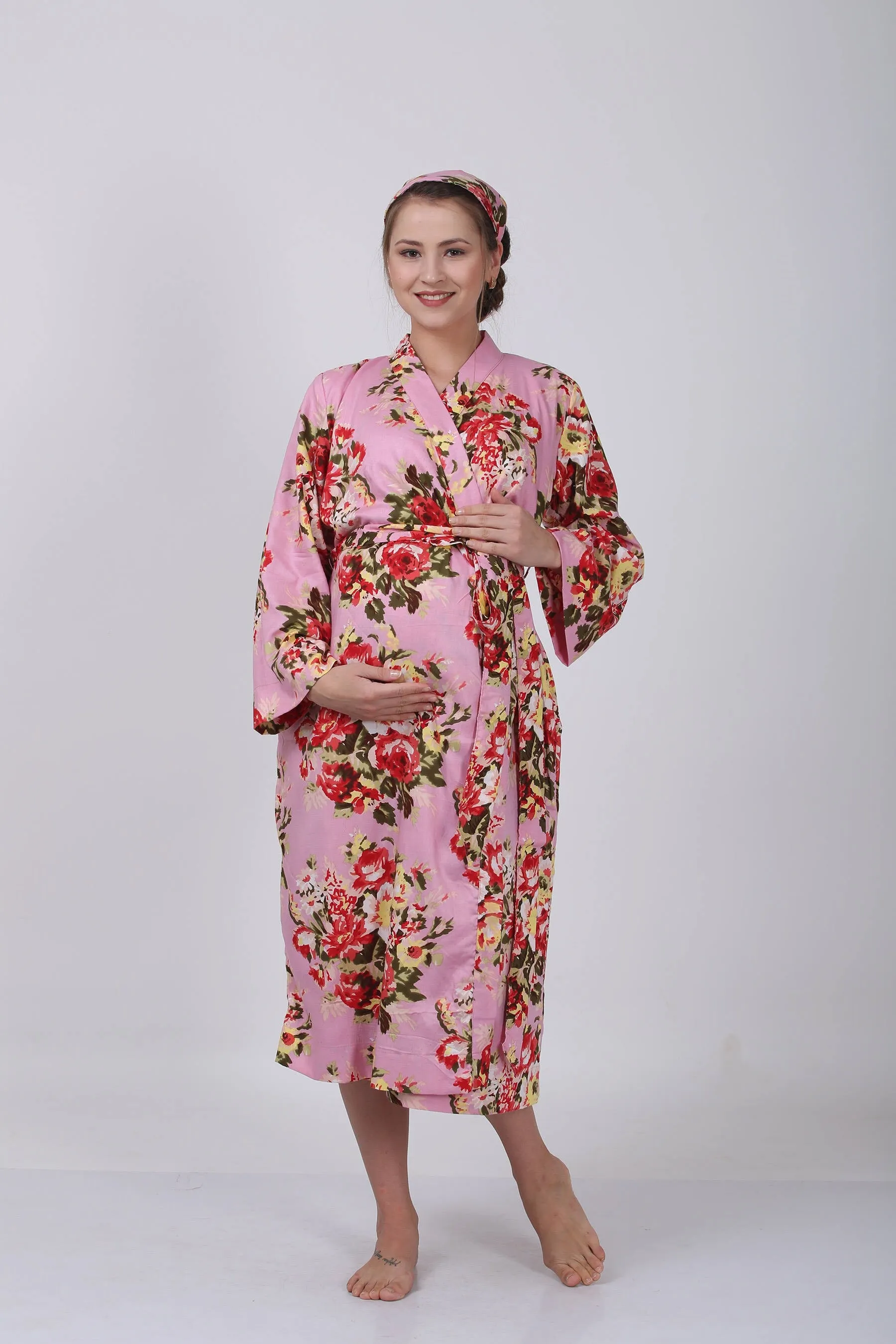 Maternity robe. Mommy and me robe and swaddle set. Maternity robe and swaddle set. Hospital robe. Matching swaddle. Pink.