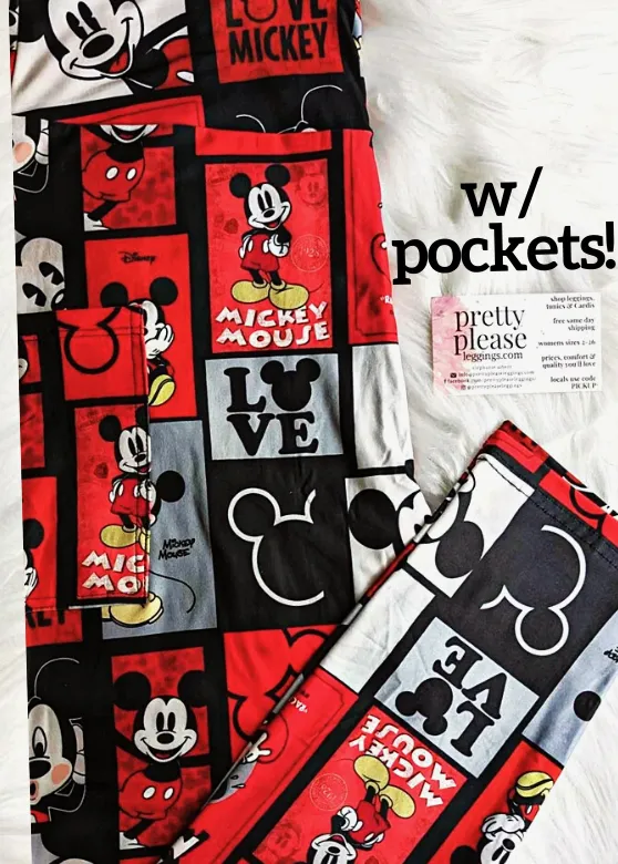 Mickey Mouse Patchwork Super SOFT Leggings Disney Minnie Magic Kingdom OS TC rts