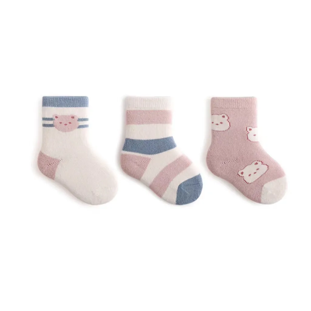 Nini Cartoon Thick Terry Warm Baby Socks [Set of 3]
