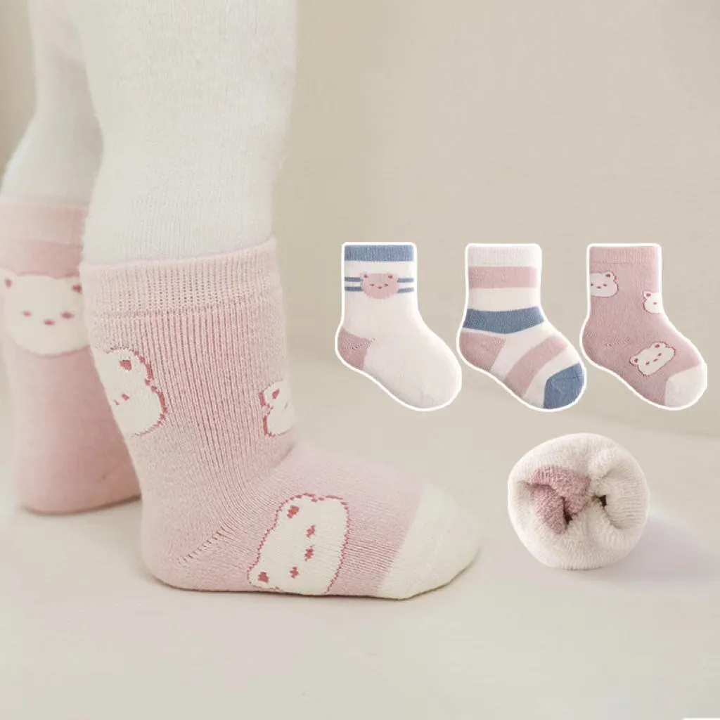 Nini Cartoon Thick Terry Warm Baby Socks [Set of 3]
