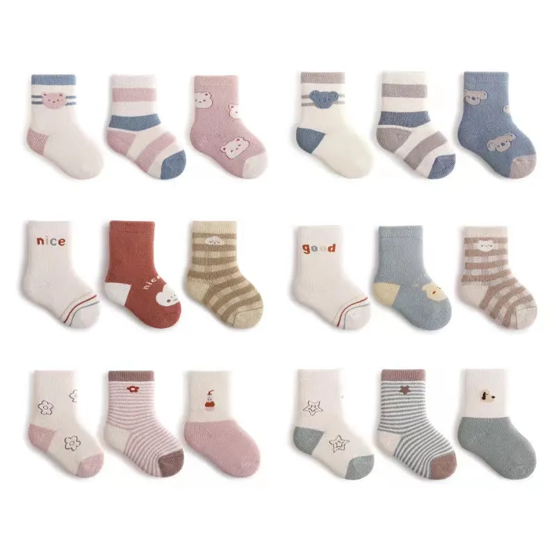 Nini Cartoon Thick Terry Warm Baby Socks [Set of 3]