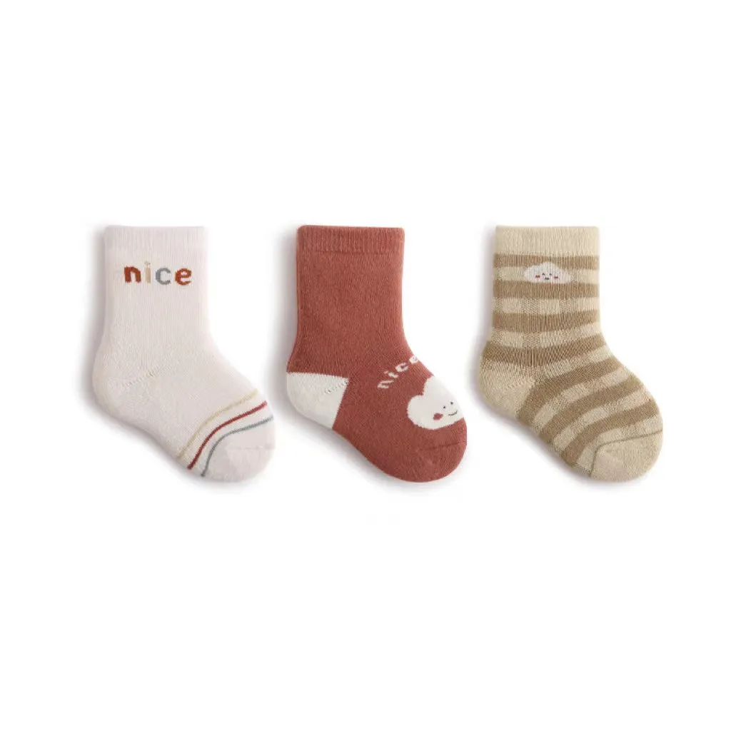 Nini Cartoon Thick Terry Warm Baby Socks [Set of 3]