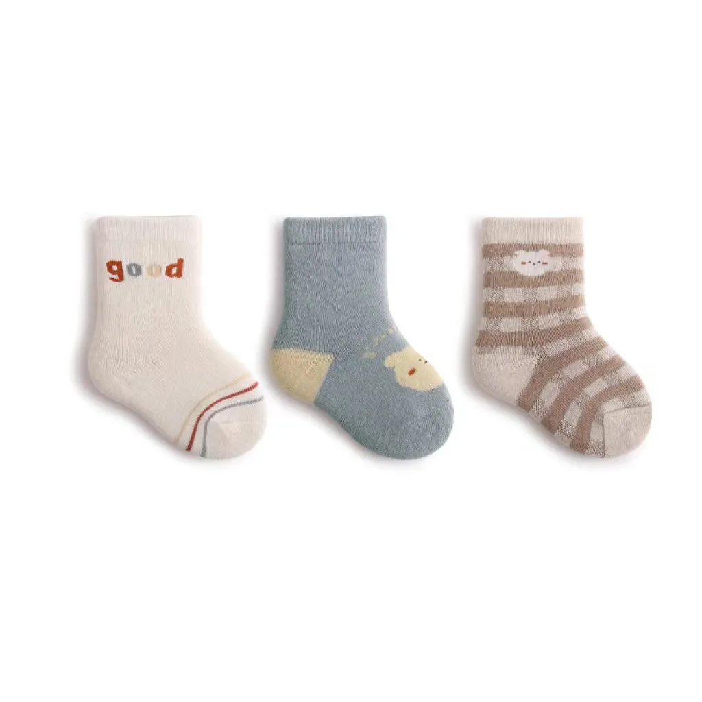 Nini Cartoon Thick Terry Warm Baby Socks [Set of 3]