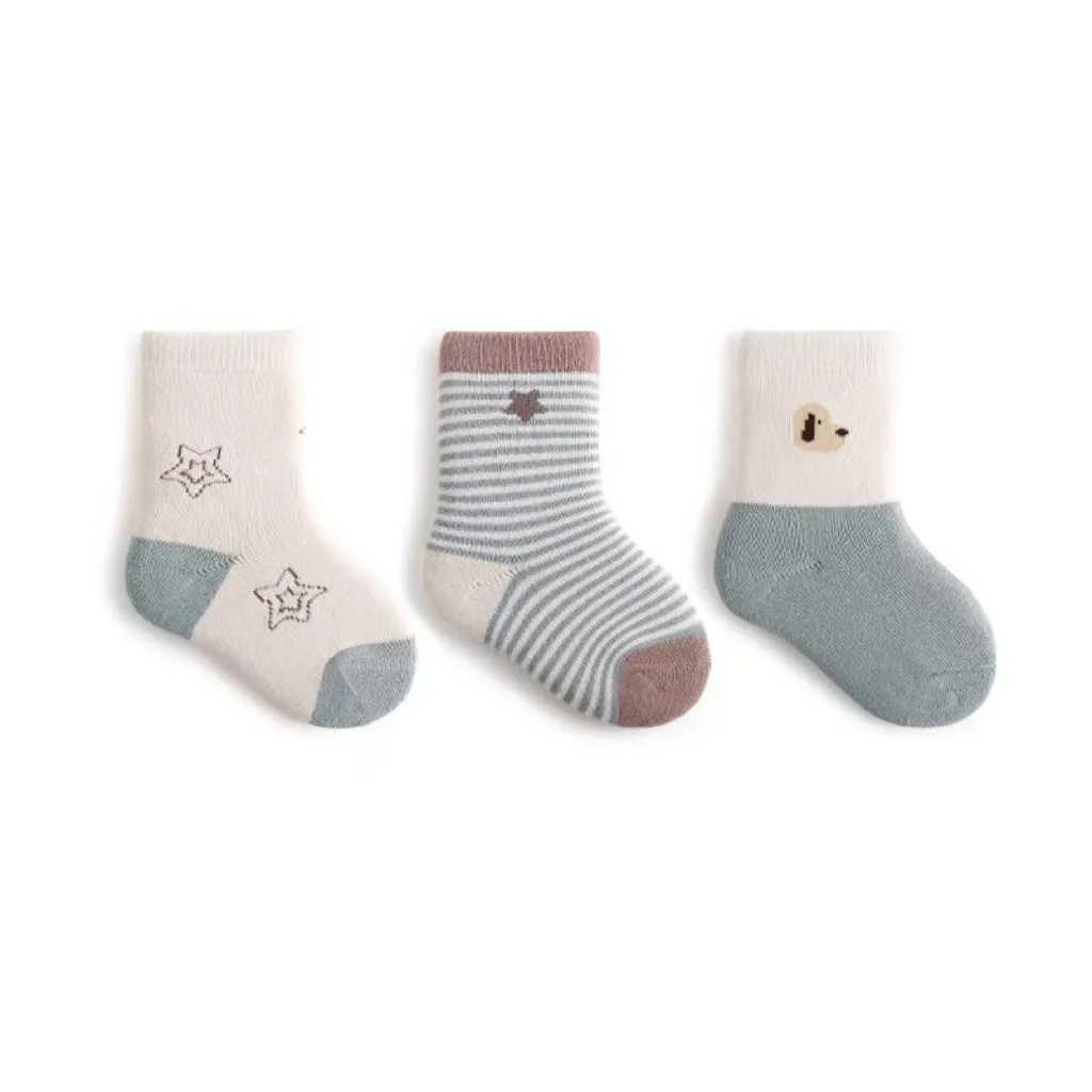 Nini Cartoon Thick Terry Warm Baby Socks [Set of 3]