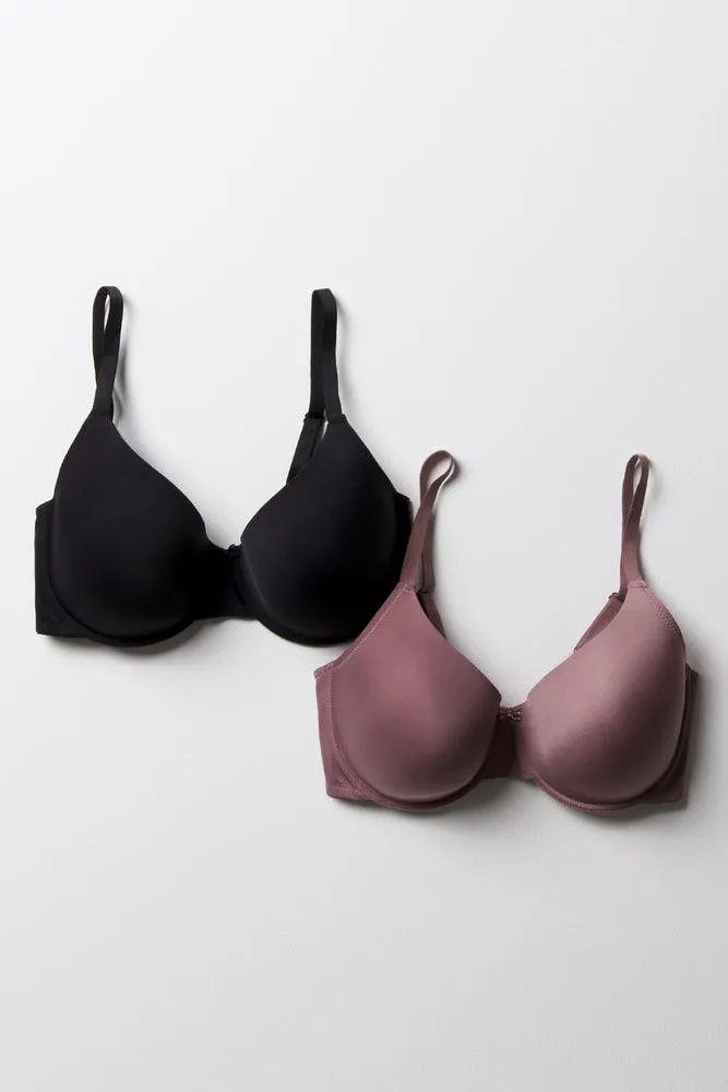 Plus Size 2 Pack T-Shirt Bras Black & Natural