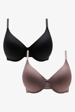 Plus Size 2 Pack T-Shirt Bras Black & Natural