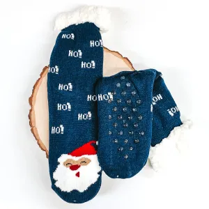 Plush Sherpa Santa Slipper Socks in Navy
