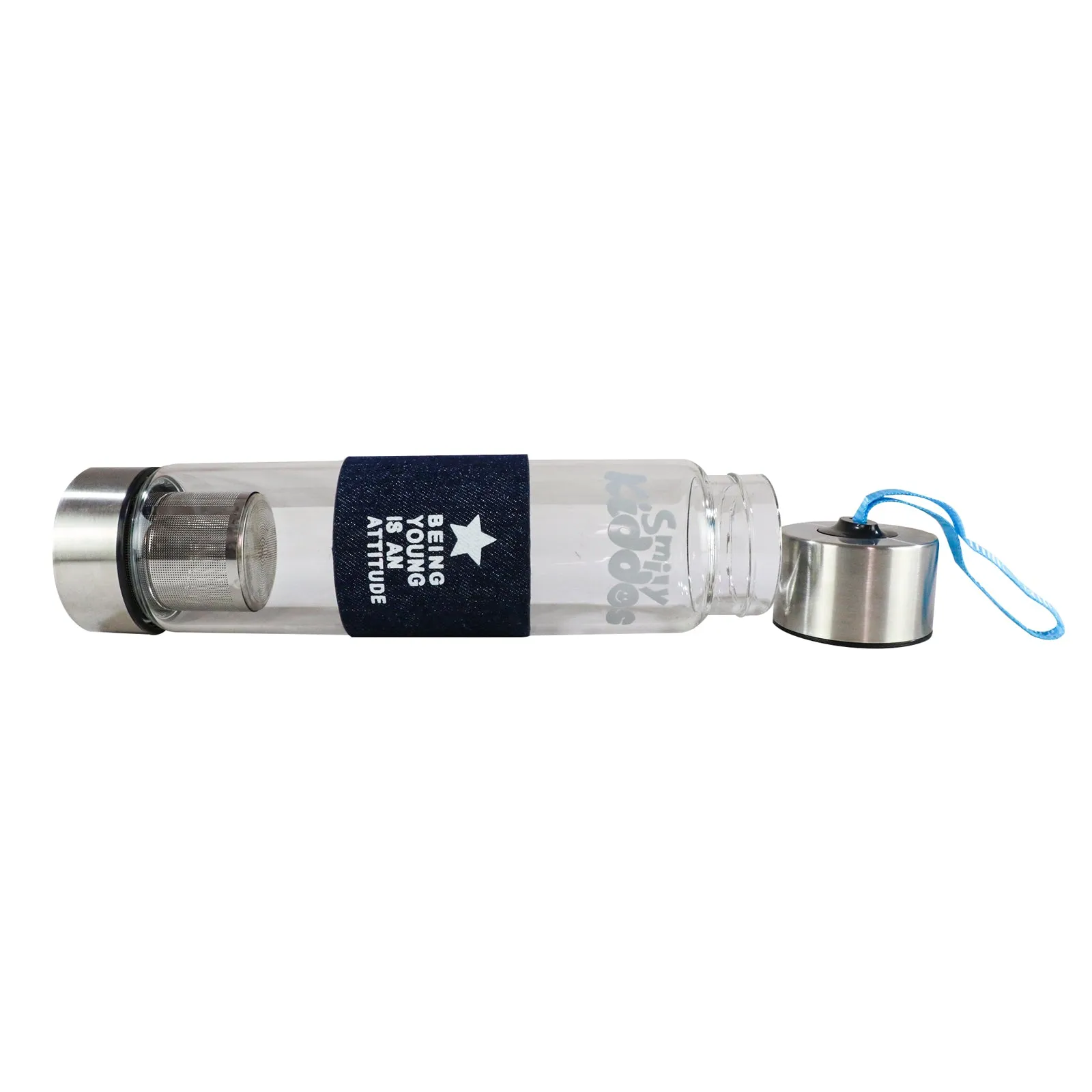 Smily Kiddos Glass bottles with Removable Stainless Steel Infuser Blue