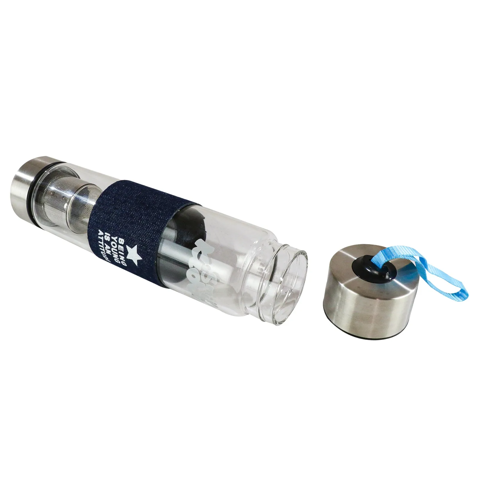 Smily Kiddos Glass bottles with Removable Stainless Steel Infuser Blue