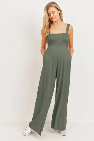 Smocked Square Neck Maternity Wide Leg Jumpsuit
