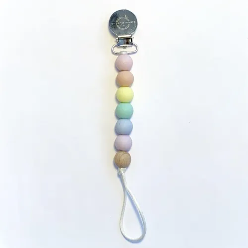 Sugar   Maple Silicone & 1 Beech Bead Pacifier & Teether Clip