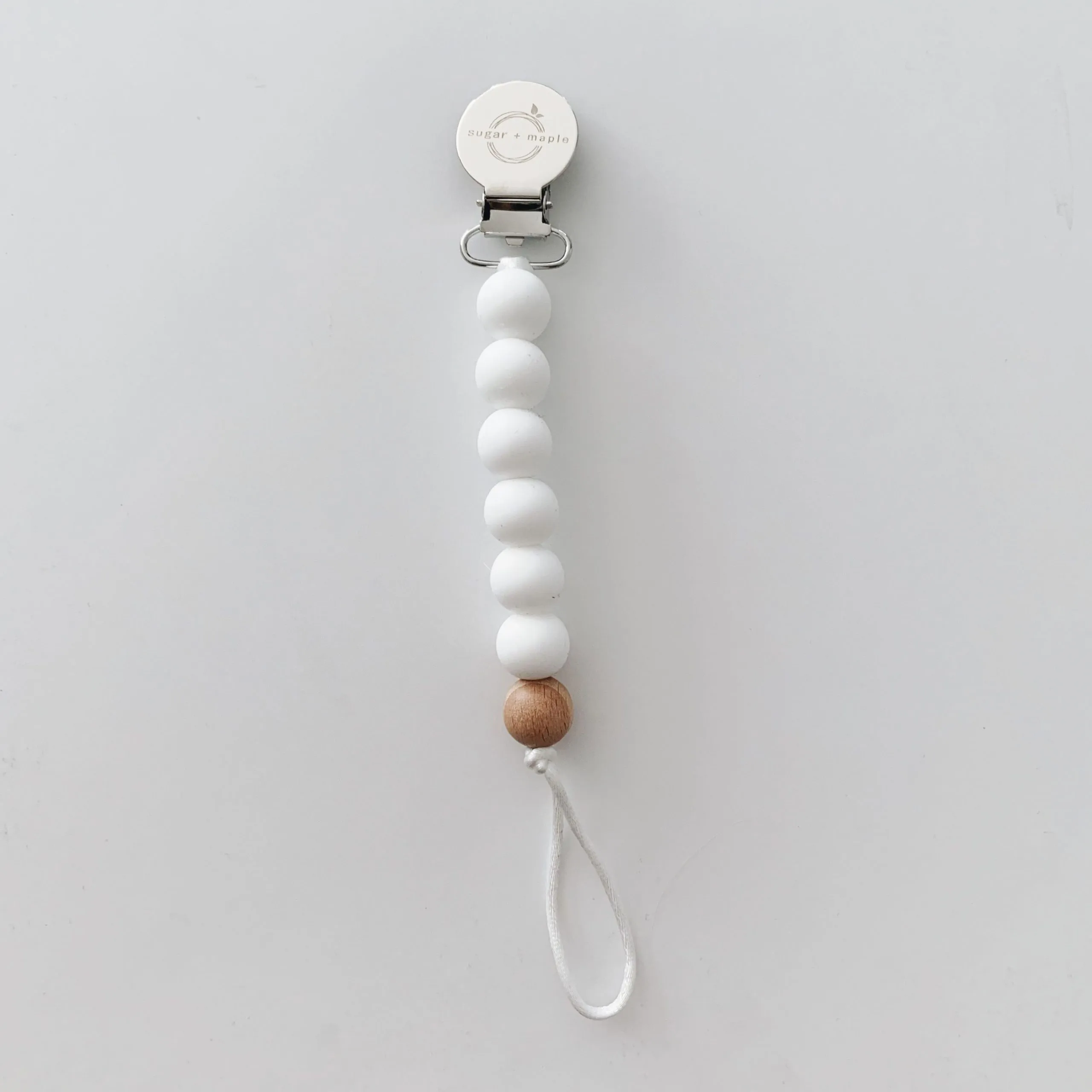 Sugar   Maple Silicone & 1 Beech Bead Pacifier & Teether Clip