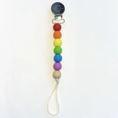 Sugar   Maple Silicone & 1 Beech Bead Pacifier & Teether Clip