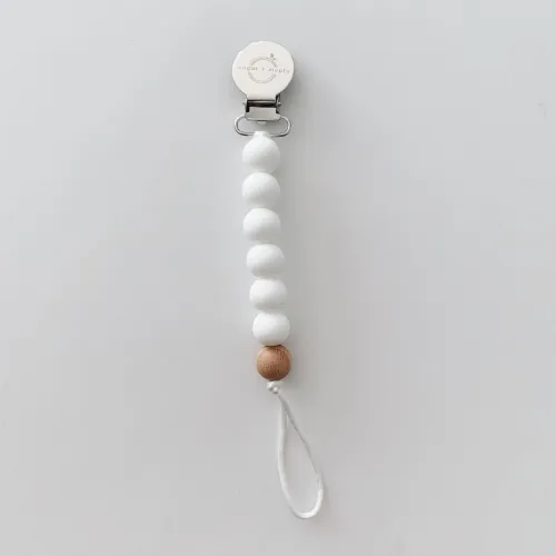 Sugar   Maple Silicone & 1 Beech Bead Pacifier & Teether Clip