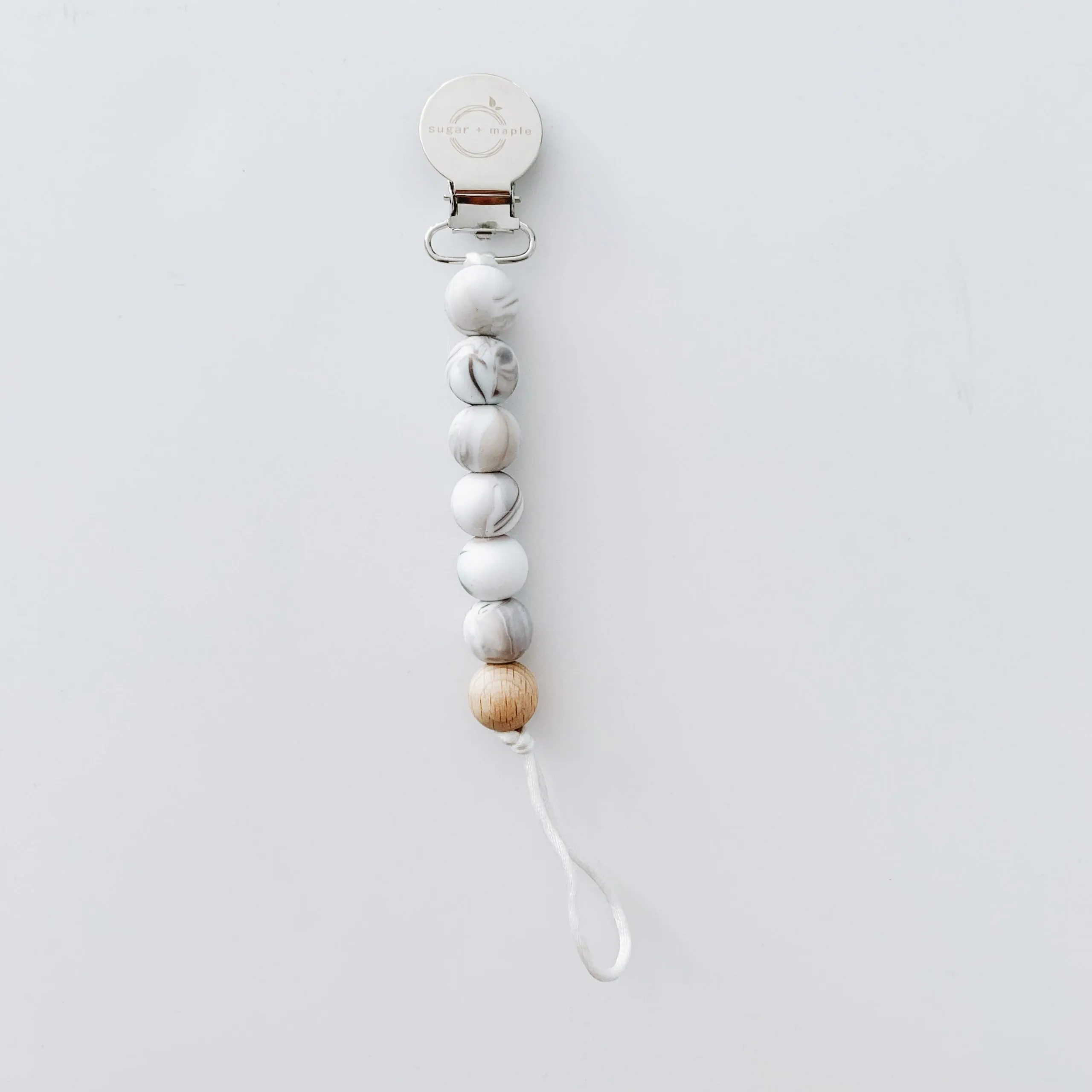 Sugar   Maple Silicone & 1 Beech Bead Pacifier & Teether Clip