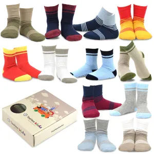 TeeHee Socks Kid's Casual Cotton Short Crew Stripes/Color Block 12-Pack Gift Box (70677)
