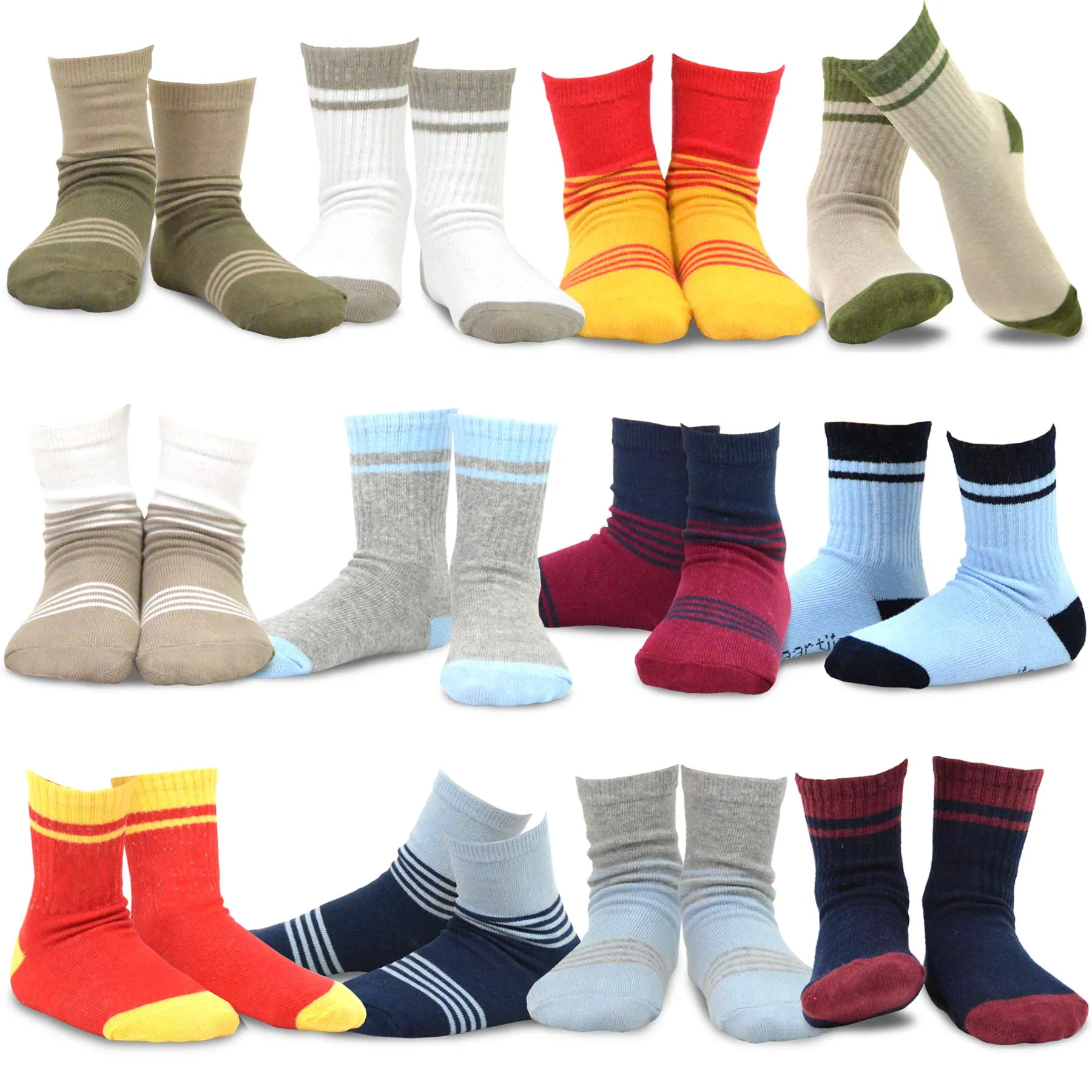 TeeHee Socks Kid's Casual Cotton Short Crew Stripes/Color Block 12-Pack Gift Box (70677)