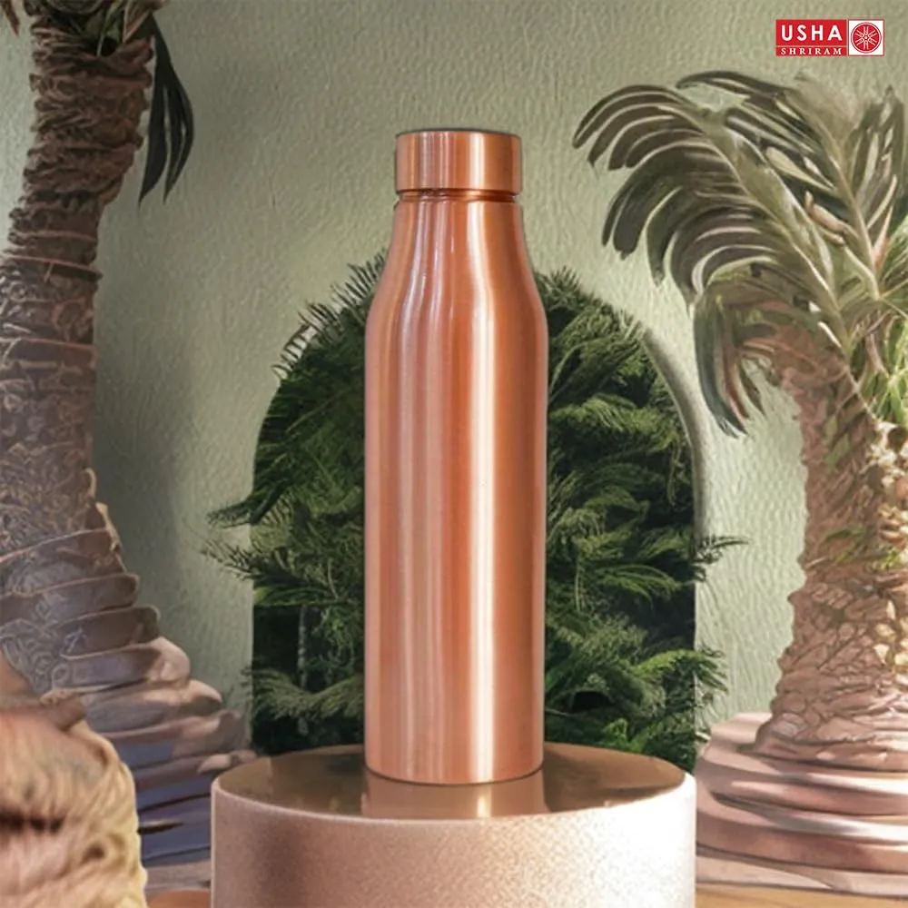 USHA SHRIRAM Pure Copper Water Bottle 1 Litre | Eco-Friendly, Biodegradable & Non-Toxic | Water Bottle for Kids & Adults | Lightweight, Leak-Proof & Rust-Free Tamba Bottle (2 Pcs)