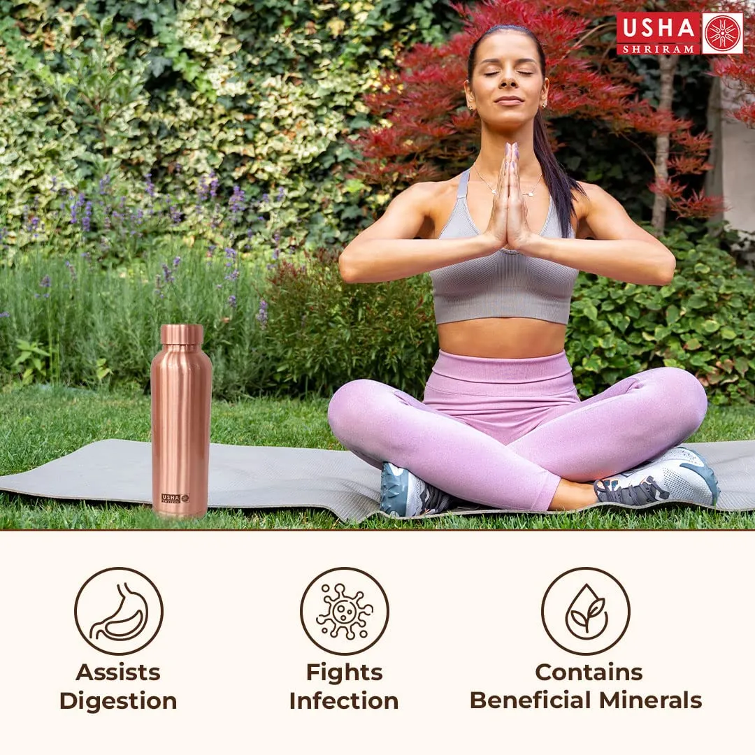 USHA SHRIRAM Pure Copper Water Bottle 1 Litre | Eco-Friendly, Biodegradable & Non-Toxic | Water Bottle for Kids & Adults | Lightweight, Leak-Proof & Rust-Free Tamba Bottle (Pack of 10)