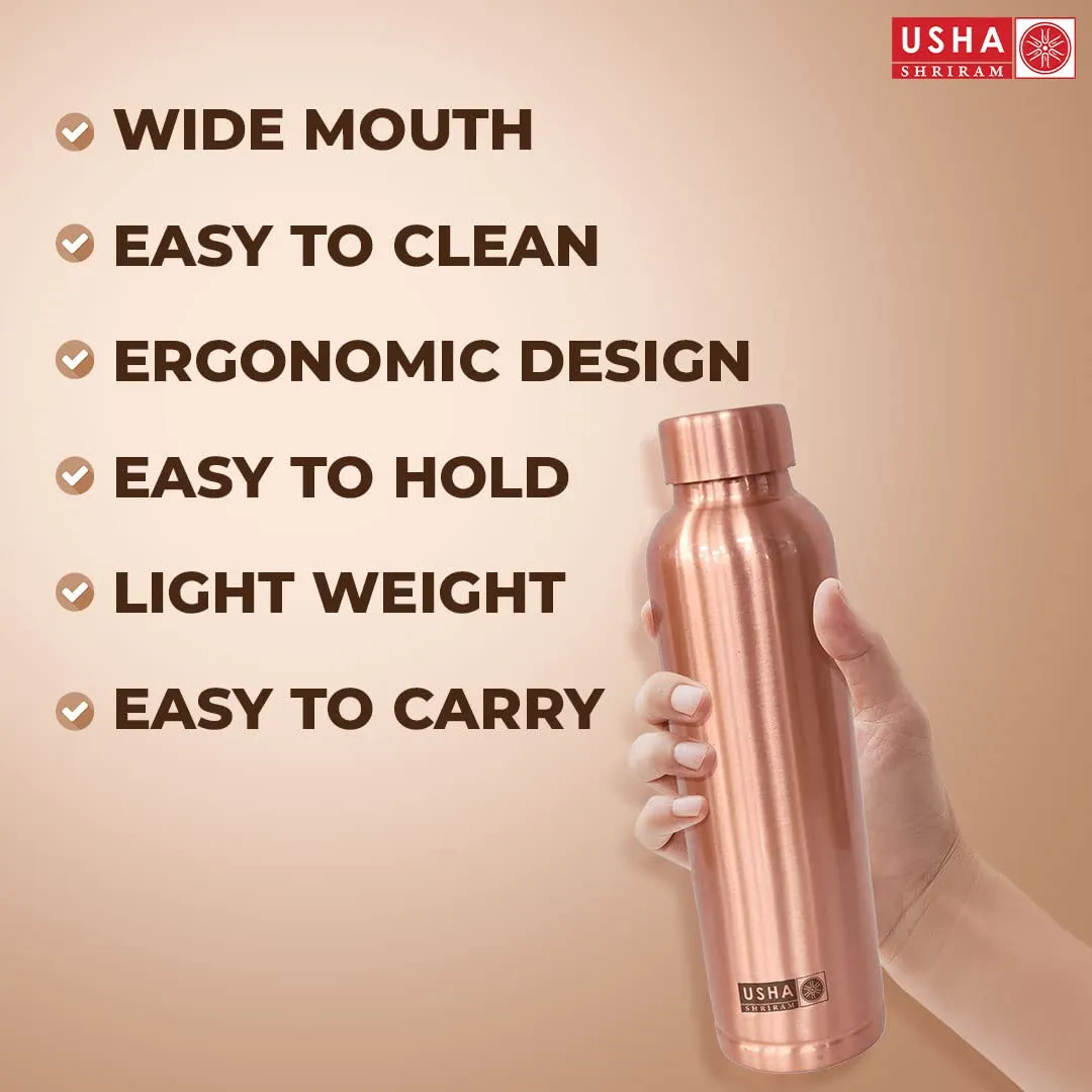 USHA SHRIRAM Pure Copper Water Bottle 1 Litre | Eco-Friendly, Biodegradable & Non-Toxic | Water Bottle for Kids & Adults | Lightweight, Leak-Proof & Rust-Free Tamba Bottle (Pack of 10)